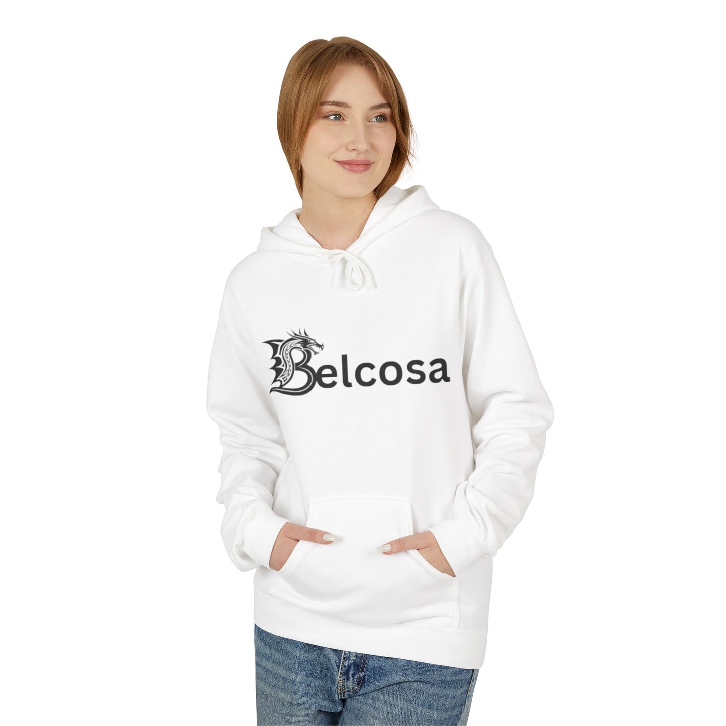 Belcosa Dragon Logo Hoodie — Gothic Script Graphic Pullover
