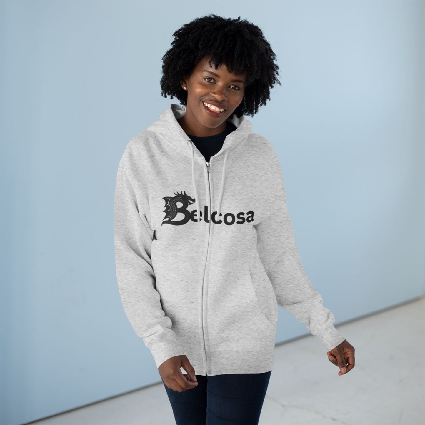 Belcosa Dragon Logo Zip Hoodie — Fantasy Emblem Zip-Up Hoodie