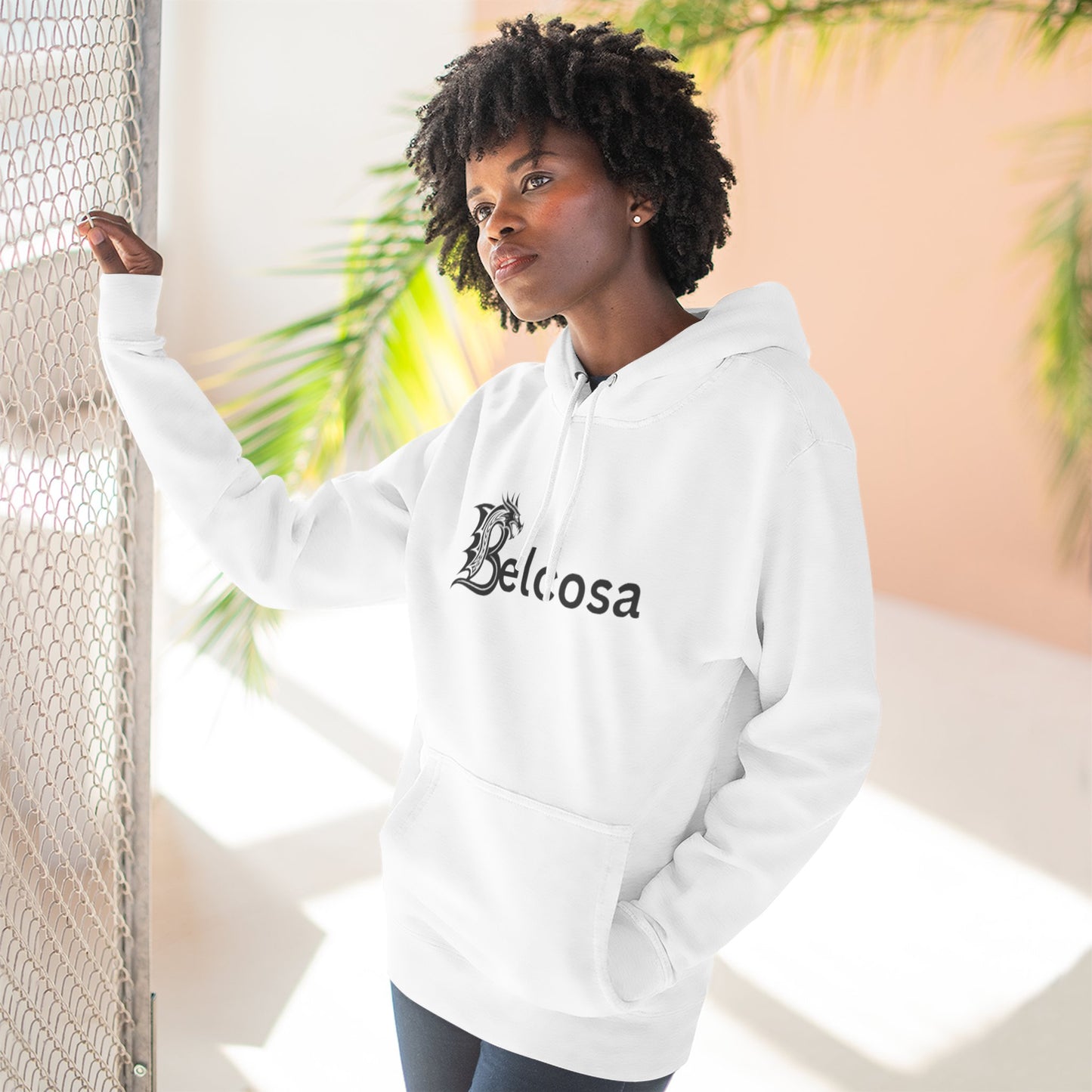 Belcosa Logo Hoodie — Minimal Gothic Script Fleece Hoodie