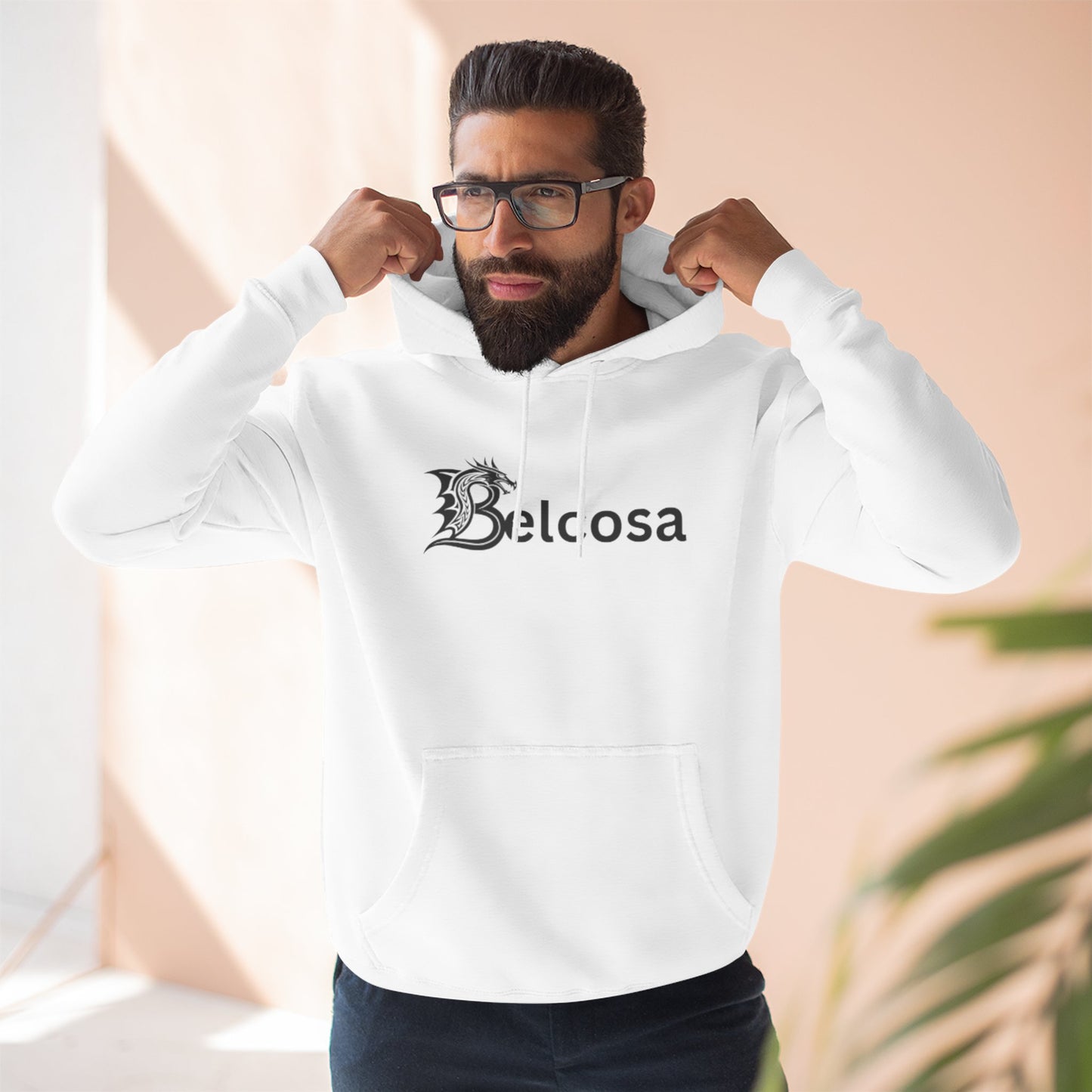 Belcosa Logo Hoodie — Minimal Gothic Script Fleece Hoodie