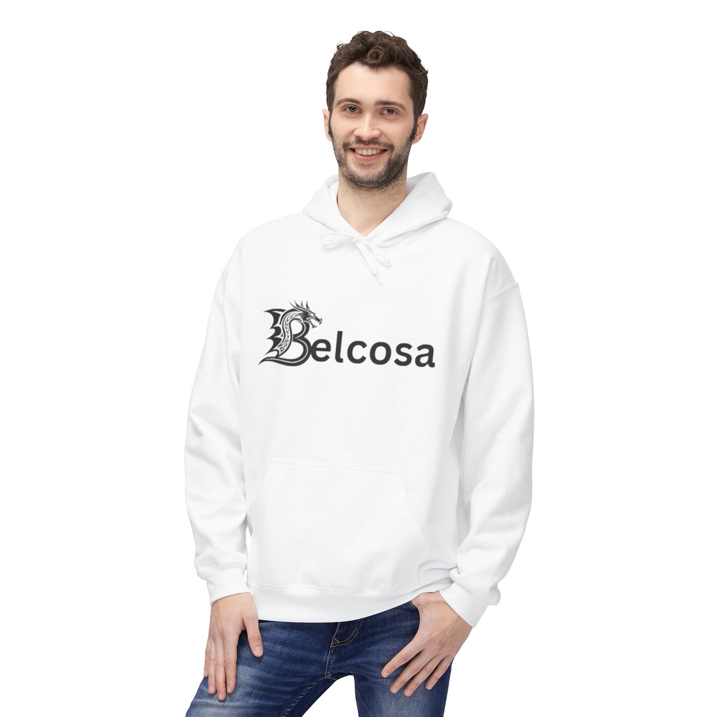 Belcosa Dragon Logo Hoodie — Gothic Script Graphic Pullover